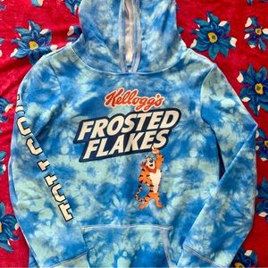 JUSTICE x Kellogg’s Frosted Flakes Tony The Tiger Blue Tie Dye Hoodie Youth M 🐯